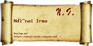 Nánai Irma névjegykártya